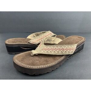 Women Comfort Woven Thong Sandals Slide On‎ Sz 9 Platform Boho Earthy Natural